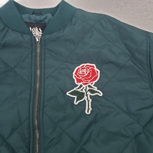 Empyre Quilted Bomber Jacket M Green Rose Embroidery Est 1999 - Picture 7 of 9